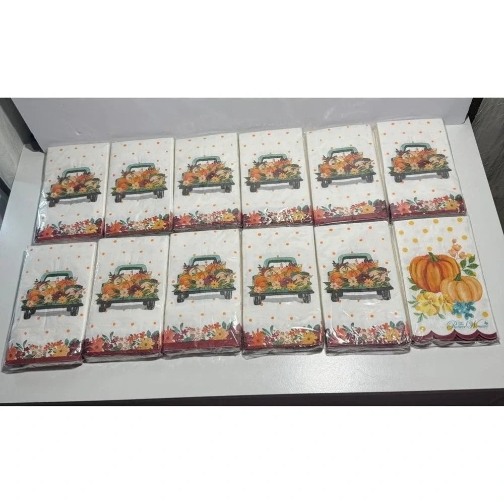 Pioneer Woman Pumpkin Dot Truck Paper Napkins (12)-24 Count Fall Autumn Harvest